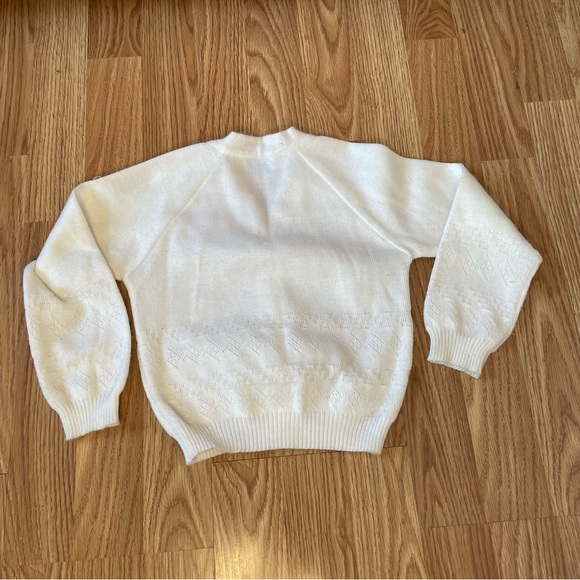 VINTAGE MCM JULIUS BERGER WHITE DIAMOND PRINT CARDIGAN SWEATER SIZE 4/5 KIDS - Picture 2 of 7